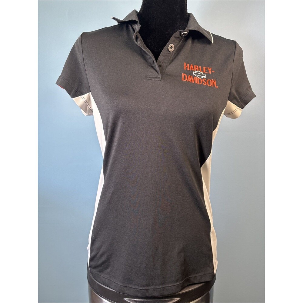 Harley Davidson Motorcycle Biker Black / White Orange Polo Shirt (Women’s S)
